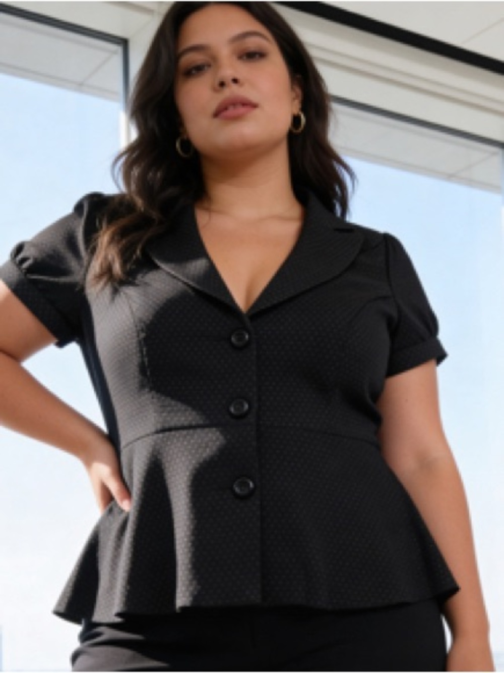 Women’s Blazer - Black Polka Dot Short-Sleeve Notched Collar Blazer
